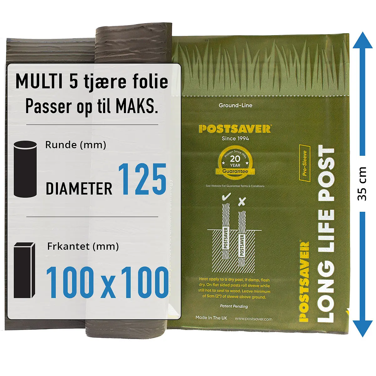 POSTSAVER FOLIE op til rund Ø125 ell. firk. 100 x 100 mm hegnsstolper